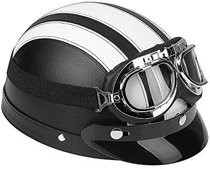 Ausla Helm Halboffenen 54 – 60 cm Motorradhelm, offen, Halbschalenhelm aus Leder und weichem Innenfutter, mit beständiger Brille, Weiß