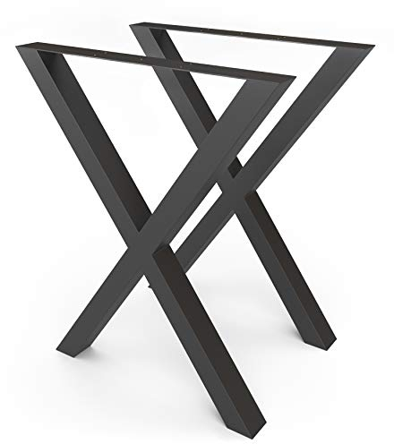 sossai® Stahl Tischgestell Tischkufen Tischbeine X-Form | TKX2 | Farbe: Schwarz | 2 Stück | Breite 60 cm x Höhe 72 cm | Profil: 60 x 60 mm