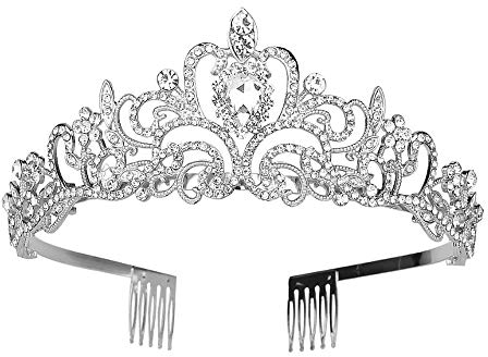 alladaga Hochzeit Tiara Krone Kristall Strass Braut Prinzessin Tiara mit Kamm für Hochzeit Prom Geburtstagsfeier (Silbern)