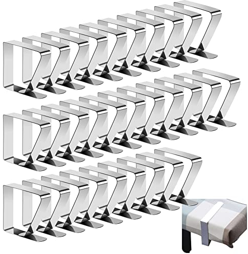 Gohytal Ferma Tovaglia da Tavola, 30 Pezzi Fermatovaglia in Acciaio Inox Ferma Tavoli Spessi per Morsetto per Casa Outdoor Picnic Feste e Matrimoni Ristorante Giardino (Argento)
