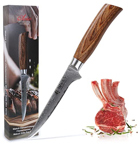 Wakoli EDIB Pro Premium Damast Ausbeinmesser – 14 cm Klinge aus 67 Lagen Damaststahl mit VG10-Kern, ergonomischer Pakkaholzgriff, Filetiermesser für Fleisch und Fisch, Geschenkbox