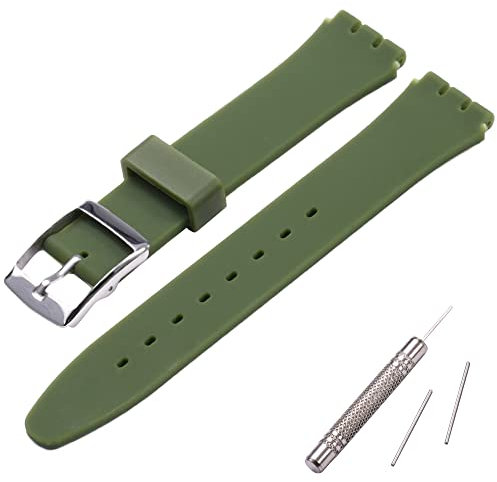 MCXGL Bracelet de rechange en caoutchouc de silicone résistant à la transpiration avec boucle en acier inoxydable Vert kaki 19 mm