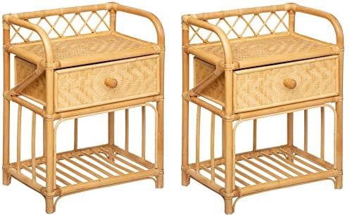 Lot De 2 Tables De Chevet en Rotin Et Bambou - 1 Tiroir - H 60 Cm