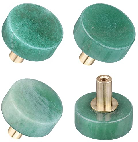 KYEYGWO 4 Stück Grüner Aventurin Runde Kristall Möbelknöpfe mit Schraube, Heilung Stein Schubladenknöpfe Messing Schrankknöpfe Edelstein Kommodenknöpfe Kreisförmig Ziehgriff Haus Decor Türknöpfe