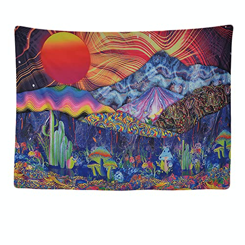 Ulticool - Sonne Orange, psychedelische Berge – Wandteppich – 200 x 150 cm – großer Wandteppich – Poster – Leinwand – Zubehör für Schlafzimmer Wohnzimmer