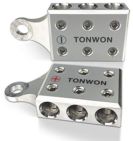 TONWON 6 X1/0 AWG Gauge Post Batterieklemmen, für Lithium- oder AGM-Blei-Säure-Batterien mit verschraubten Enden oder Gewindebolzen, M10 oder 3/8 Zoll - 16 (O6-M10)