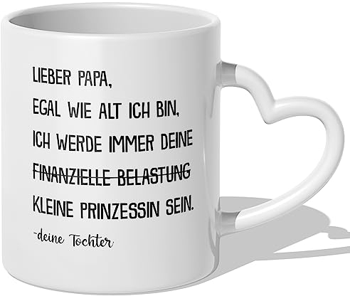 22Feels Vater Tochter Geschenk Papa Tasse Vatertag Geburtstag Mann Mutti Familie - Prinzessin (Herzhenkel Weiss)