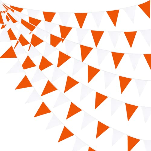 32Ft Wimpelkette Orange Weiß Dreieck Flagge Stoff Herbst Banner Wimpel Girlande für Herbst Dekoration Hochzeit Geburtstagsfeier Erntedankfest Schulabschluss Zuhause Kindergarten Outdoor Garten