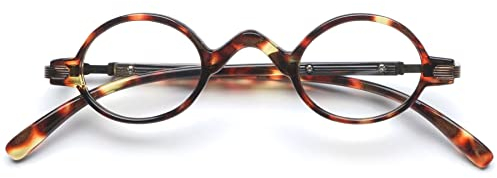 Lanomi Kleine Runde Lesebrille Damen Herren Vintage Lesehilfe Sehhilfe Federscharnier Oval Nerd Brillen mit Sehstärke Schildpatt 2.5