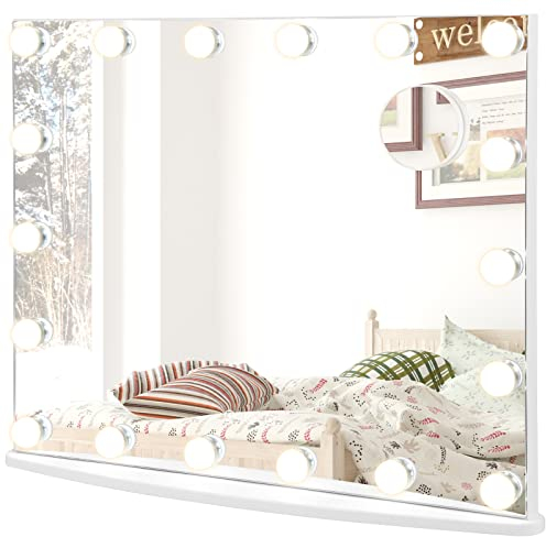 COSTWAY Schminkspiegel mit Beleuchtung 62,5 x 51 cm, 18 LED, Hollywood Spiegel mit 3 Lichtfarben und 4 Lichthelligkeiten, Touchscreen intelligent, Kosmetikspiegel 3X Vergrößerung