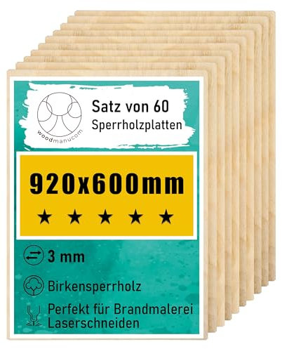 woodmanucom Sperrholzplatte 3mm Platten Aus Birkensperrholz Birkensperrholz Dünne Holz Zuschnitte Bastelholz Platte Sperrholz Holzplatte Laser Basteln Modellbau Holz Deko 60 Stk 920 x 600 mm