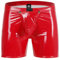 Bodywear4you Herren Leder Boxershorts Lack glänzend Optik, Wetlook sexy Unterwäsche, Clubwear Jockstraps mit offenem Schritt Ouvert Shorts Long Pants (as3, Alpha, m, Regular, Regular, Rot)