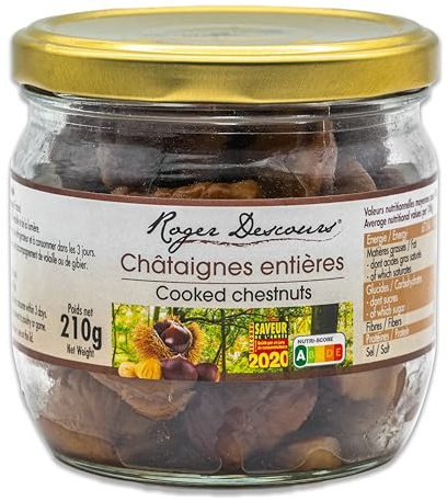 Food-United MARONEN gekocht geröstet 210g | Maroni | Marroni | Esskastanien | Edelkastanien | Röstkastanien | aus Frankreich | von ROGER DESCOURS | für Maronensuppe Maronenpüree Maronen-Creme (1)