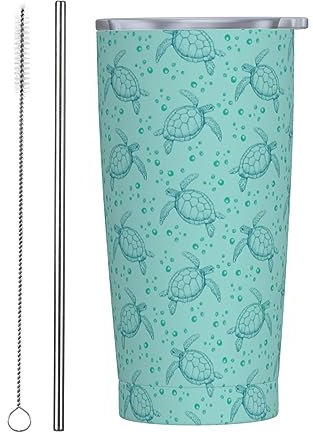 Kaireno Sea Turtle Tumbler Blue Ocean Stainless Steel Insulated Tumblers with Lid Straw Reusable Turtles Coffee Travel Mug Tea Drinking Water Wine Cups Birthday Gifts for Women 20 Oz