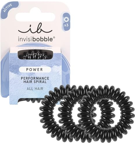 invisibobble Power True Black, Schwarzes Spiral Haargummi für Dickes Haar & Aktiven Lebensstil, HAIRLOVETECH™ Technologie, starker Halt & Komfort, ideal für Damen & Herren, 3 Stück