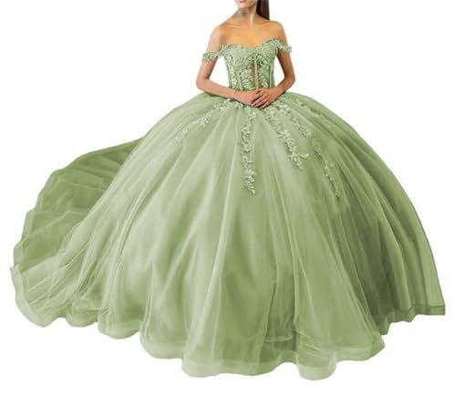 Vestidos de quinceañera con lentejuelas brillantes, con encaje y hombros descubiertos, vestido de baile de tul hinchado de princesa, lime green, 34