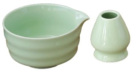 Colcolo 2-Teilige Matcha-Schüssel, Handgefertigt für die Matcha-Zeremonie, mit Schneebesenhalter und Ausgießer, Liefert Schneebesen-Teeschale, Japanische Matcha-Schüssel für Anfänger, Hellgrün