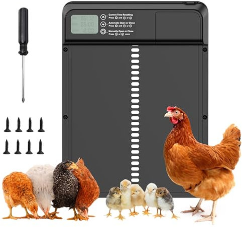 Porte Automatique poulailler, Trappe programmable à Piles, Aluminium renforcé pour Poules + Système Anti-pincement, Écran LCD Étanche. À Utiliser sur Grand et Petit poulailler | EBOOK Offert