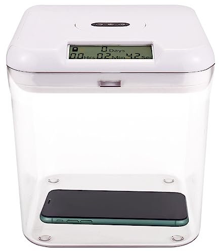 Tcoivs Timed Lock Box with Timer, 6.5 Time Locking Container, Time Lock Safe for Cell Phone, Snacks and Other Tempting Items (White Lid + Clear Base)