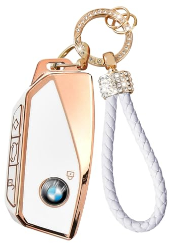 Yumzeco Kompatibel mit BMW Schlüsselhülle,4 Buttons BMW Schlüssel Hülle 2 3 5 7 er X1 X4 X5 X6 X7 i4 i7 iX XM 2023 2024 2025,TPU Silicone Auto Keyless Smartkey Schutzhülle Autoschlüssel Hülle-Weiß