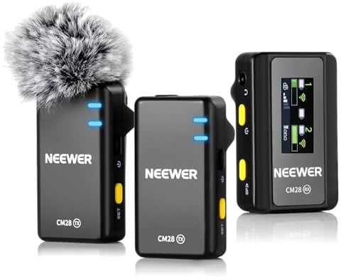 Neewer CM28 Microfono Lavalier Wireless, Anti Rumore con 1 Clic, 4GB di Archiviazione per 9 Ore di Audio Non Compresso a 48KHz e 16Bit, Mic a Bavero Compatibile con iPhone/Android/PC/Fotocamera/iPad