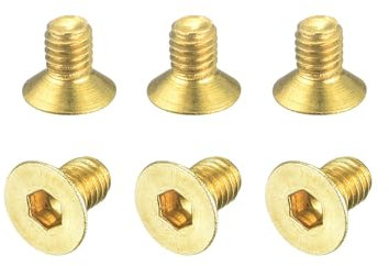 sourcing map Flat Head Socket Cap Screws, M3-0.5 x 5mm Brass Inner Hex Drive Fasteners Bolts 6Pcs