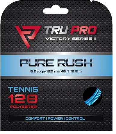 TRU PRO Pure Rush - Tennissaiten-Set (Poly): Power, Kontrolle, Spin - entwickelt für den wettbewerbsfähigen Tennisspieler (16g (1,28mm), 12,2m, Ocean Blue)
