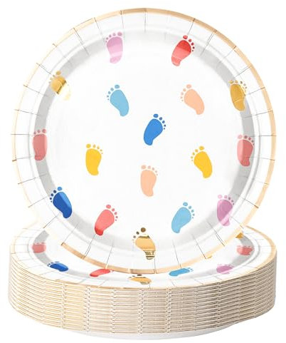 RUSPEPA Paquet de 25 Assiettes en Carton pour Fête Prénatale - Assiettes Jetables Empreinte de Bébé de 7 Pouces Assiettes Décoratives pour Fournitures de Vaisselle de Fête Décor de Table - 18x18cm