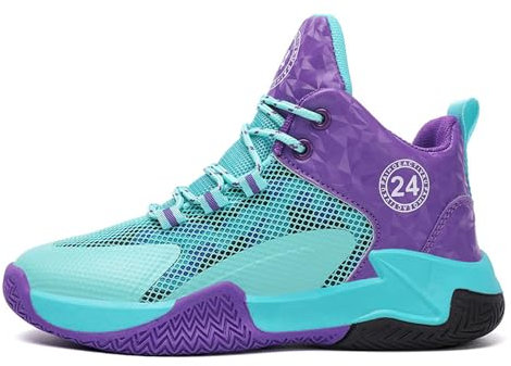 Hixingo Enfant Chaussure de Basketball Garçon Sneakers Baskets Filles Baskets de Basket-Bal Hautes pour Chaussures de Sport, pour Femme Jeunes Homme, Violet 35 EU