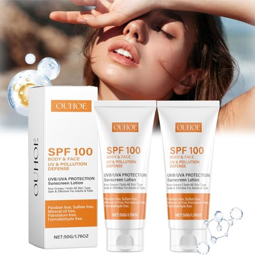 Sunscreen SPF 100, Sonnencreme LSF 100, Sunscreen Lotion mit UVA/UVB-Schutz, LSF 100+ Sonnencreme, Sonnenlotion Mit UVA/UVB-Schutz, Feuchtigkeitsspendende Anti-Aging Sonnencreme 50g (2PC)