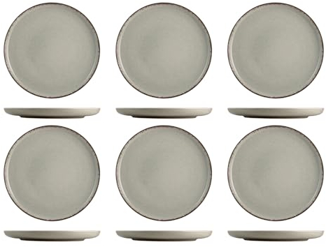 H&H Pearl, Set 6 Piatti Piani, 27 cm, in porcellana, grigio