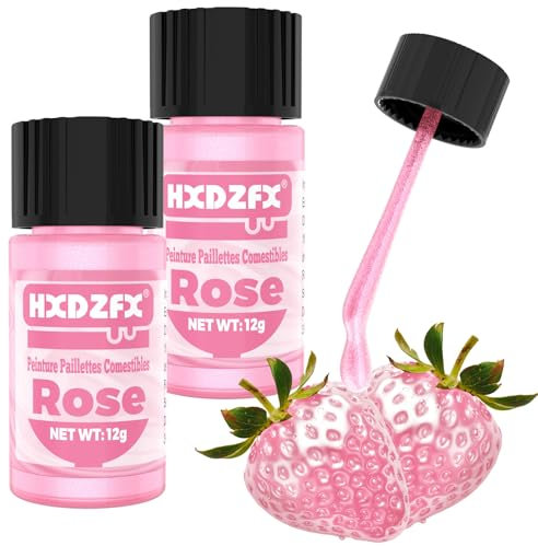 Peinture Paillette Comestible Rose - Liquide Colorant Alimentaire Paillette, Peinture Paillette Alimentaire pour GâTeaux, Biscuits, Bonbons, Boissons, Chocolats - 24g