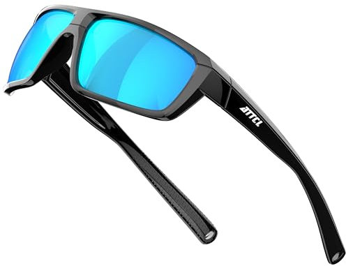 ATTCL Herren Polarisierte Wrap Sonnenbrille UV-Schutz Sportbrille TR90 Rahme Ultraleicht 5001 black-blue