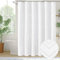Simplebrand Rideau de douche bohème blanc de 182 x 198 cm avec 12 crochets, tissu moderne, chic, texturé, chevron touffeté, rayé, minimaliste, hôtel, salle de bain