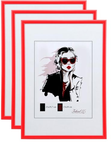 KM FOTO Set Moderner Glas Bilderrahmen NLS aus Kunststoff Perfekt für Fotos Poster und Wanddeko Collage: Farbe: 3er Pack Rot | Format: 50x70