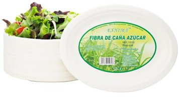EXNIMA, Cuencos Desechables de Caña de Azúcar, Platos Hondos Biodegradables, Vajilla Ecológica, 100% Natural Redondo Resistentes, Evento, Fiestas, Barbacoa y Cumpleaños (50 PLATOS, Redondo 15,5 cm)