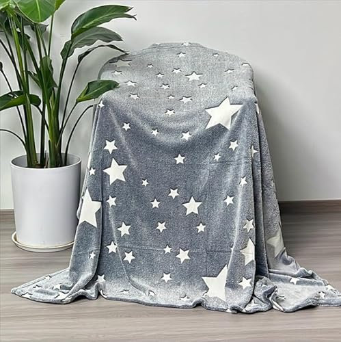Bibykivn Einhorn Decke Kuscheldecke Kinder - Decke Leuchtet im Dunkeln, Flauschig Kinderdecken, Sofadecke für 1-10 Jährige Mädchen und Jungen, Weiche Wohndecke für Geschenk (Sterne, 150 x 200cm)