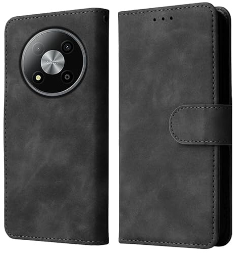 BEEJTUNY Leder Hülle für ZTE Blade A73 5G, PU Handyhülle mit Hautfreundliche Textur, Stoßfeste Schutzhülle mit Magnetverschluss und Halterung. Schwarz