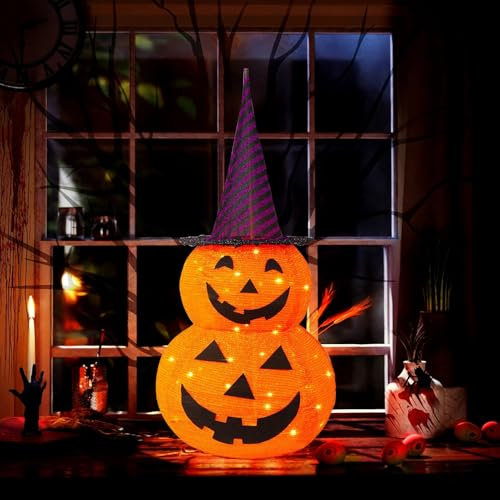 Halloween Kürbis Laterne mit 8 Lichtmodi 50 Lichtern, Faltbar Papierlaternen Pumpkin Laternen Halloween Decoration Lampions für Home Outdoor Party Halloween Dekoration (Lila)