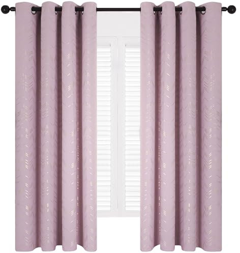 Deconovo Lot de 2 Rideaux Occultants Thermiques Isolants Anti-Froid à Œillets - Motif en Fil d'or 140×180CM, Rideaux Thermiques pour Chambre et Salon Rose Pâle