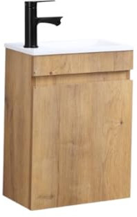 Kometmöbel Gäste-WC Waschtisch Set 40 cm Badmöbel Vormontiert Klein Waschbecken mit Unterschrank (Eiche)