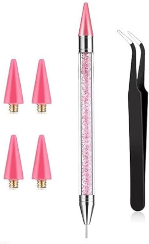 6 Pcs Rhinestone Picker Tool, Rhinestones Applicator Rhinestone Picker Dotting Wax Pen Dual-Ended Rhinestones Applicator Nail Art Tools with 4 Extra Wax Tips and 1 Tweezer for DIY