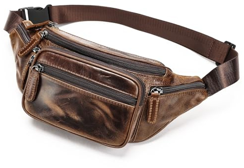 Crazy Horse Herren-Gürteltasche aus Leder, Sport-Gürteltasche, Geldbörse, Laufen, Hüfttasche für Handy, Leder-Umhängetasche, Kuriertasche, Geschenk für Herren, Leder-Bauchtasche, Kaffee,