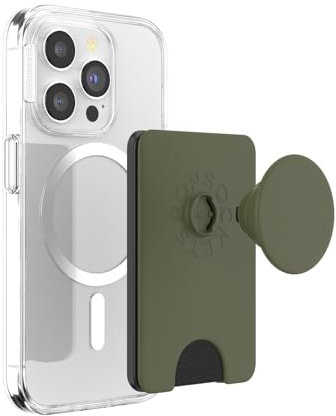 PopSockets Porte-Cartes de téléphone avec poignée Extensible, Compatible avec Chargeur sans Fil, avec MagSafe, Vert Kaki