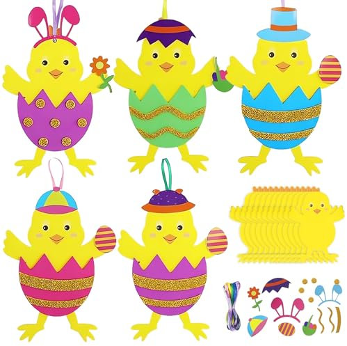 12Stück Ostern Basteln Kinder DIY Oster Bastelset Ostern Deko Osterküken Osterhase für Kinder Oster Bastelset kinder DIY Osterkranz Deko Osterbastelset Ostern Frühlings Basteln Handwerk