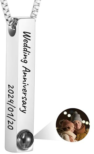 OTXITXO Personalisierte Foto Projektion Halskette für Frauen Individuelle Name Halskette für Männer mit Bild Innen Gravierbare Bar Kreuz Anhänger Fotografie Einzigartige Geschenk - A & Silber