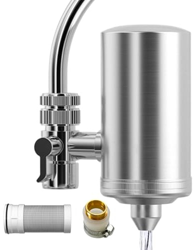 Tap Water Filter - Faucet Mount Water Filter System - Tap Water Purifier, Stainless Steel Water Filter for Cleaner, Filtered Tap Water
