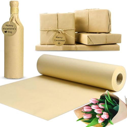 qobobo Packpapier Rolle 44cm x 30m Geschenkpapier Braun Natur Verpackungspapier Braun Kraftpapier Einpackpapier Recycelt