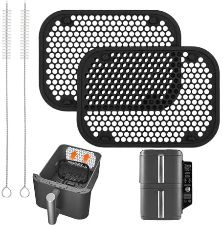 2 Pièces Grille Anti Projection pour Air Fryer Ninja Double Stack XL SL400EU&SL300EU,Silicone Couvercle Anti Eclaboussure avec 2 Brosses de Nettoyage,Réutilisable Air Fryer Accessoires