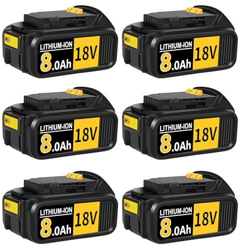 6 PCS 8.0Ah Lithium Batteries Replacement for Dewalt 18V Battery Compatible with Dewalt DCB184 DCB200 DCB1820 DCB181 DCB182 DCB201 DCB200-2 with LED Indicator（6 Packs-8.0Ah）